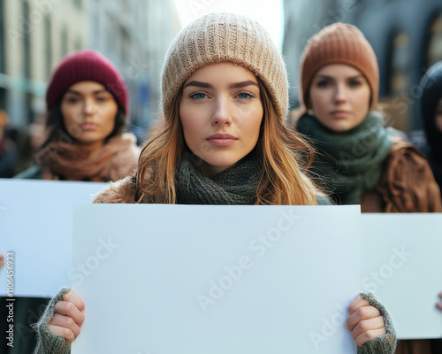 Feminist activists outdoor protesting women's rights photo