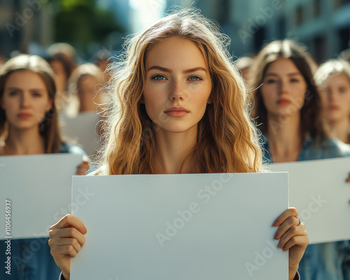 Feminist activists outdoor protesting women's rights photo