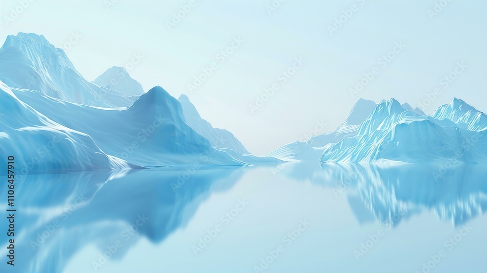 Serene icy landscape with reflective water and blue sky, perfect for concepts of tranquility and natural beauty Serene icy landscape with reflective water and blue sky, perfect for concepts of tranquility and natural beauty
