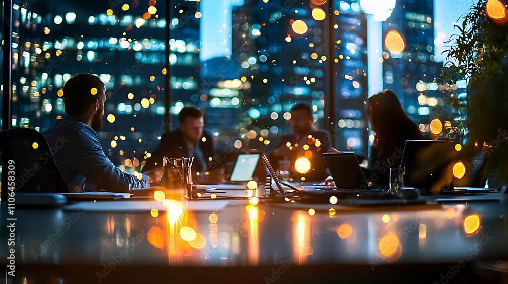 legal enforcement team discusses strategies in modern office setting, illuminated by city lights. atmosphere is focused and collaborative, showcasing teamwork and professionalism legal enforcement team discusses strategies in modern office setting, illuminated by city lights. atmosphere is focused and collaborative, showcasing teamwork and professionalism