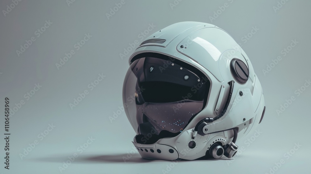 High-tech white sci-fi helmet featuring blue LED lights and a sleek design. Perfect for futuristic projects. High-tech white sci-fi helmet featuring blue LED lights and a sleek design. Perfect for futuristic projects.