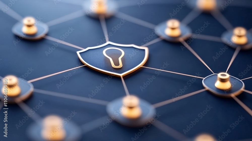 Network of interconnected padlocks and shields on a dark background symbolizing cybersecurity, data encryption, and interconnected IT solutions in a sleek digital design Network of interconnected padlocks and shields on a dark background symbolizing cybersecurity, data encryption, and interconnected IT solutions in a sleek digital design
