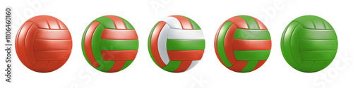 Sport ball vector emoji. 3d school volleyball stuff isolated set. Realistic beach volley cartoon render of different colors, water polo game equipment. Handball item play game. Soccer football mockup