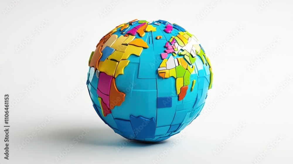 Vibrant 3D cartoon Earth globe with continents and oceans, spinning on a clean white background Vibrant 3D cartoon Earth globe with continents and oceans, spinning on a clean white background
