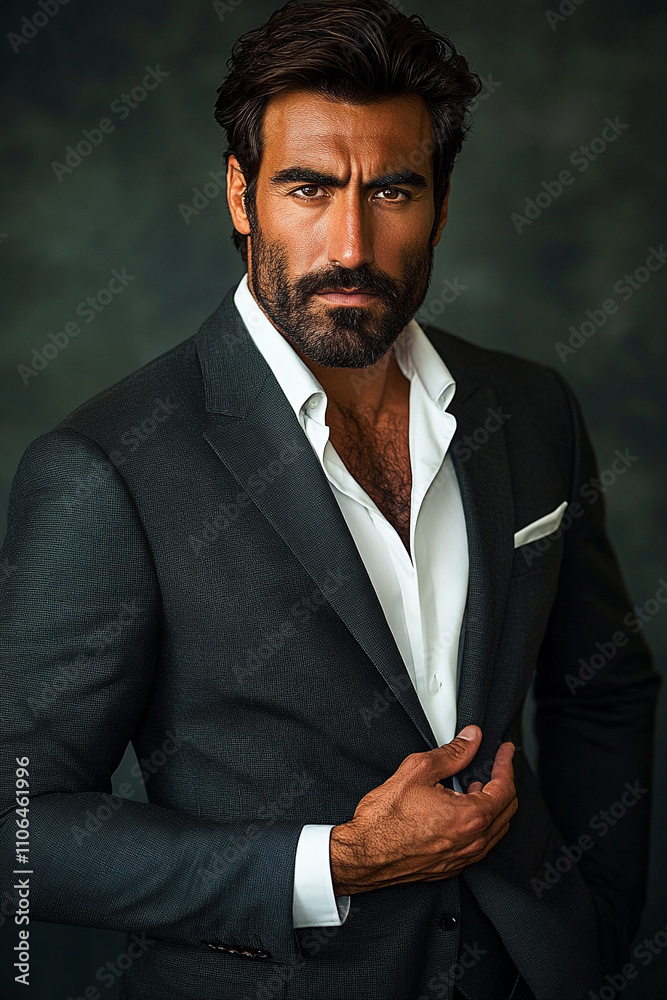 Handsome man in a tailored suit exuding confidence and charisma indoors Handsome man in a tailored suit exuding confidence and charisma indoors