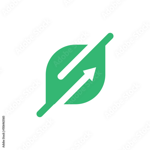 This design is a simple flat logo of a letter S in green color that shapes like a leaf with an arrow facing upright direction