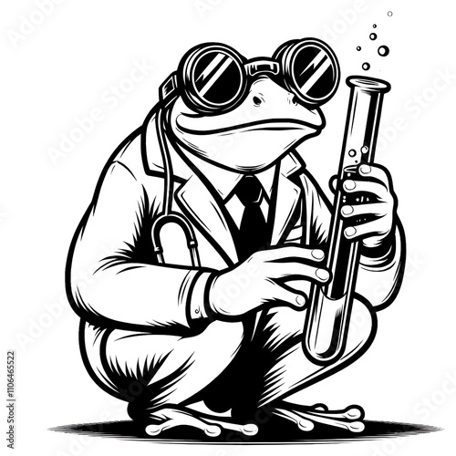 Frog scientist holding a test tube. photo