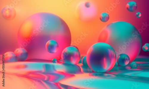 A colorful image of many spheres floating in the air
