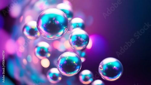 Iridescent Spheres Float in a Purple and Teal Space