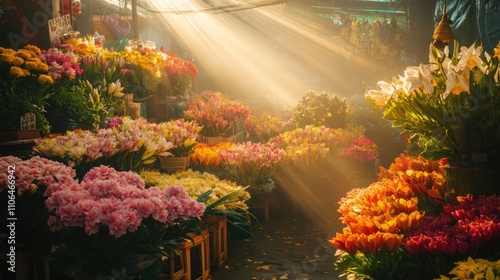 countryside local street flower market at Thailand.	
