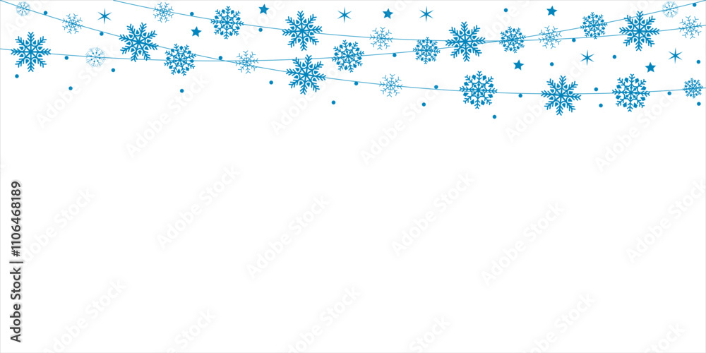 Merry Christmas and new year festive design with border made of beautiful snowflakes. winter falling snow. Christmas blue decoration Merry Christmas and new year festive design with border made of beautiful snowflakes. winter falling snow. Christmas blue decoration