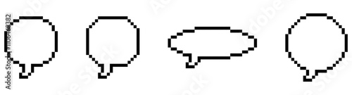 Pixel art speech bubble icons in various shapes, set of 4 pixelated speech bubble, pixel art.