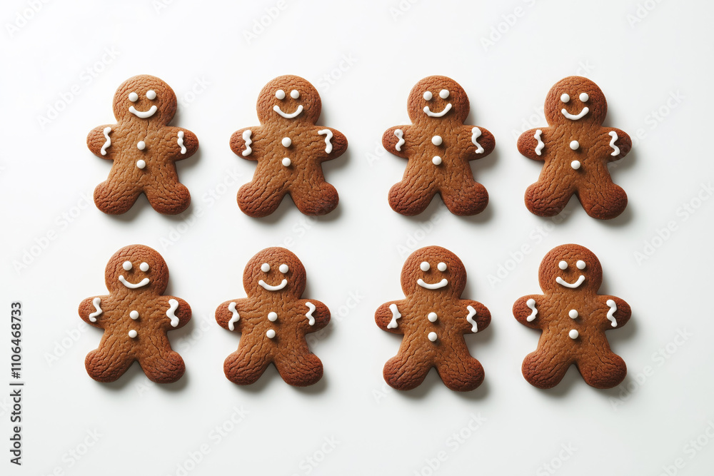 Various ginger christmas cookies stacked together on white background Various ginger christmas cookies stacked together on white background