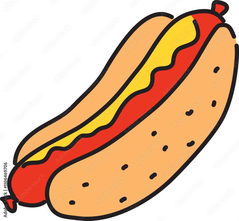 red sausage with yellow mustard sandwiched between two buns red sausage with yellow mustard sandwiched between two buns