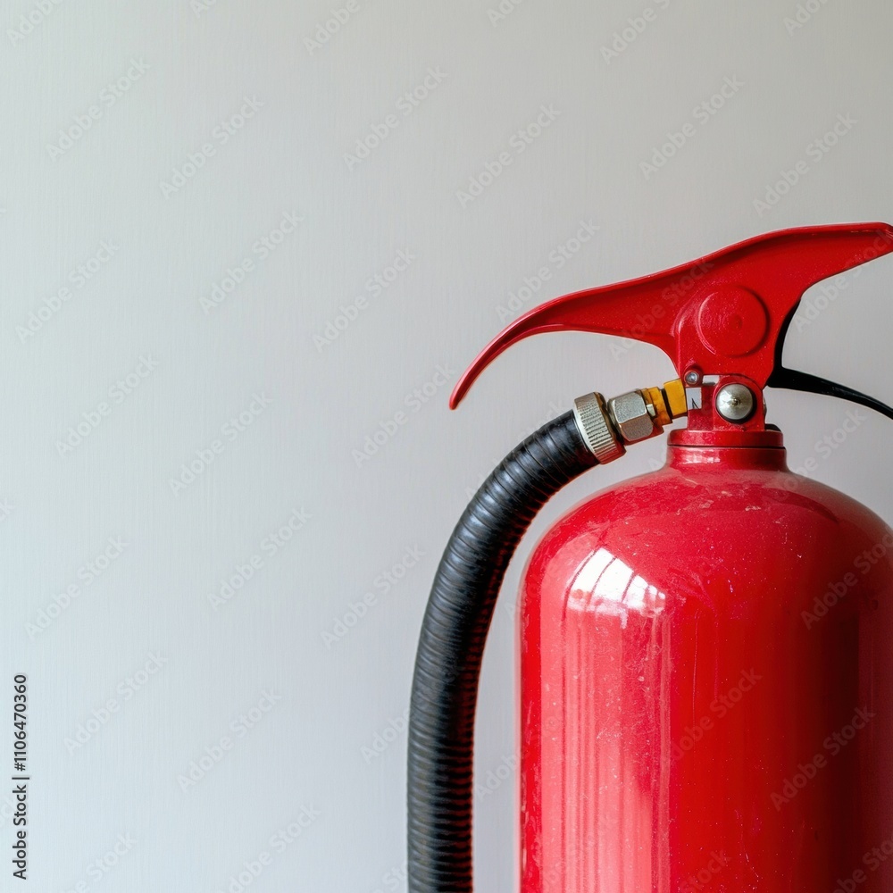 Red fire extinguisher against a plain background, ready for emergency use, AI Red fire extinguisher against a plain background, ready for emergency use, AI