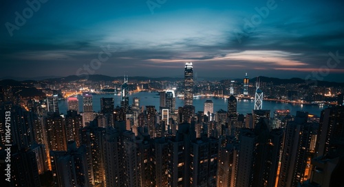 Wallpaper Mural Aerial view of a cityscape with lights glowing at twilight Torontodigital.ca