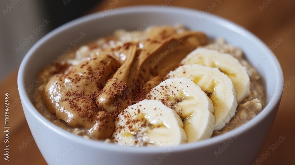 Creamy Oatmeal Bowl with Banana and Peanut Butter Topping Creamy Oatmeal Bowl with Banana and Peanut Butter Topping