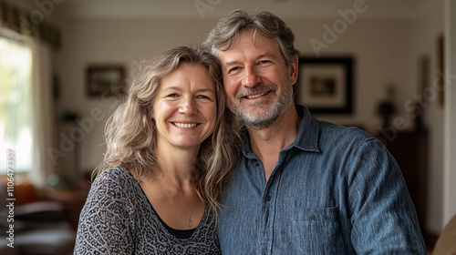 A man and a woman are smiling at the camera