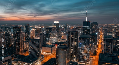 Wallpaper Mural Aerial view of a cityscape with lights glowing at twilight Torontodigital.ca