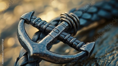 Detailed Close-Up of an Anchor on Braided Rope Texture