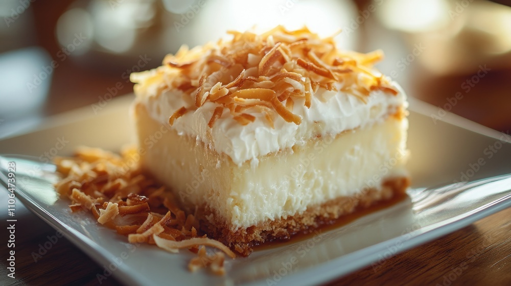 Creamy Coconut Cheesecake Slice with Toasted Coconut Topping Creamy Coconut Cheesecake Slice with Toasted Coconut Topping