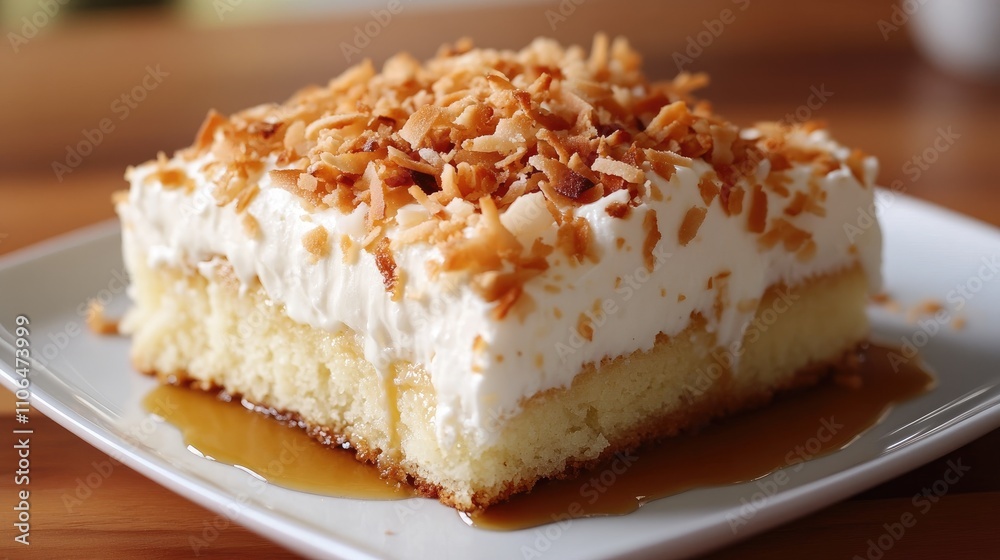 Delicious Coconut Cream Dessert with Toppings on a White Plate Delicious Coconut Cream Dessert with Toppings on a White Plate