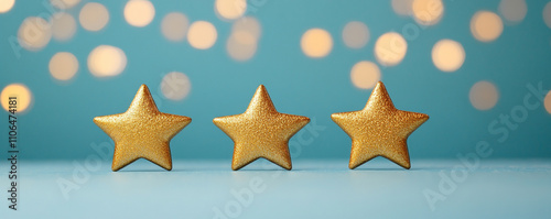 Inspiration through ai celebrating success with three golden stars in a festive art background