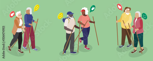 3D Isometric Flat Vector Illustration of Diverse Elderly People, Seniors Embrace Active Lifestyle, Diversity And Cheerfulness