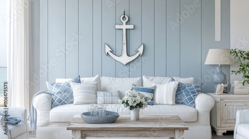 Cozy Coastal Living Room with Nautical Decor and Soft Colors photo