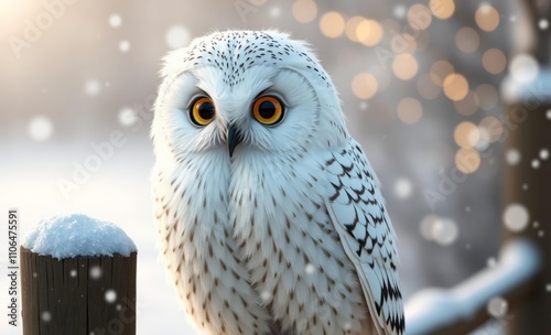 owl christmas Snowy owl perched on fence post during snowfall  animal, decoration, season, bird photo