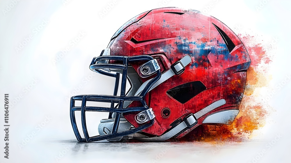 A red football helmet with a black and blue design A red football helmet with a black and blue design