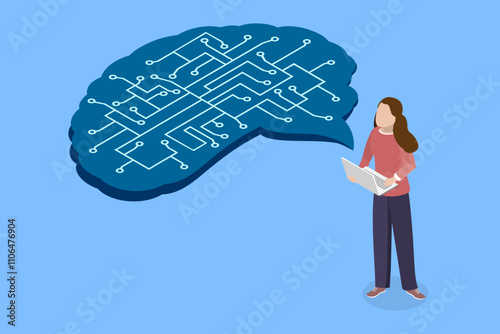 3D Isometric Flat Vector Illustration of Artificial Intelligence, Technologies and Innovations