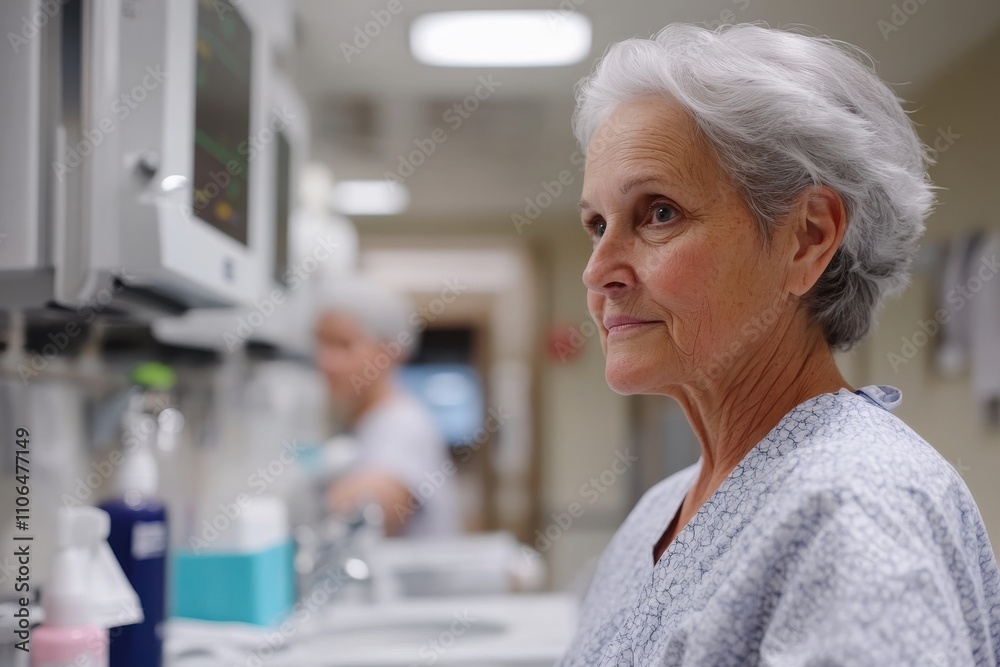 A senior woman reflects in a serene environment post-treatment, signifying recovery, hope, and the emotional journey of healing in healthcare. A senior woman reflects in a serene environment post-treatment, signifying recovery, hope, and the emotional journey of healing in healthcare.
