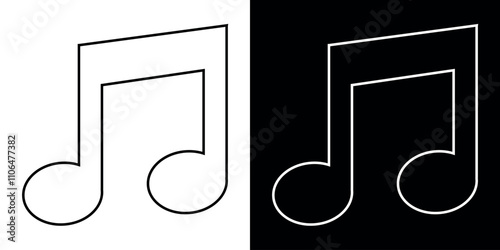 Set of Outline Music Note Icon. Vector illustration on Black and White background.