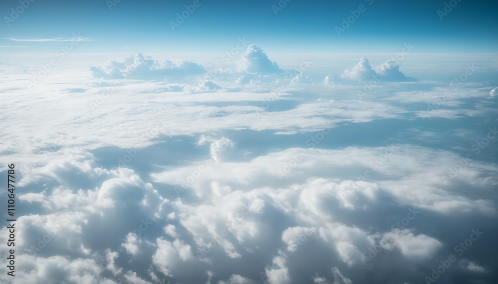 Fototapeta premium Expansive view from above the clouds, pure sky blending with dreamy cloud formations.