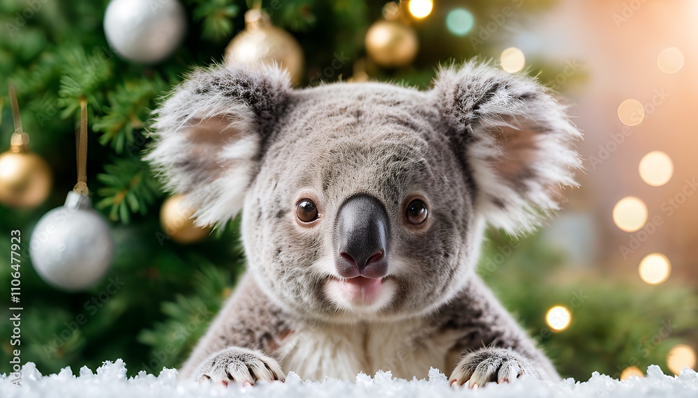 Obraz premium Adorable Koala Bear Celebrates Christmas Festivities in Festive Setting