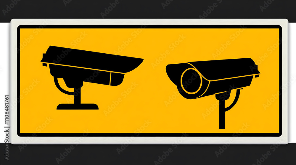 A sign depicting a video surveillance camera, often associated with CCTV (Closed Circuit Television) systems A sign depicting a video surveillance camera, often associated with CCTV (Closed Circuit Television) systems