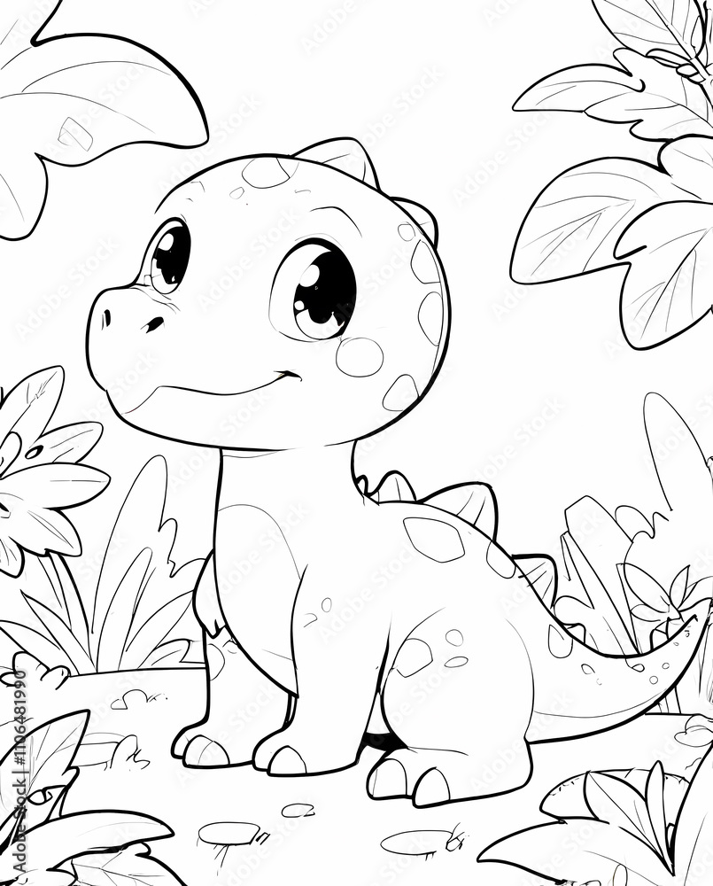 Obraz premium Fun Dinosaur Coloring Page with Cute Line Art for Kids to Have Creative Fun Coloring Page