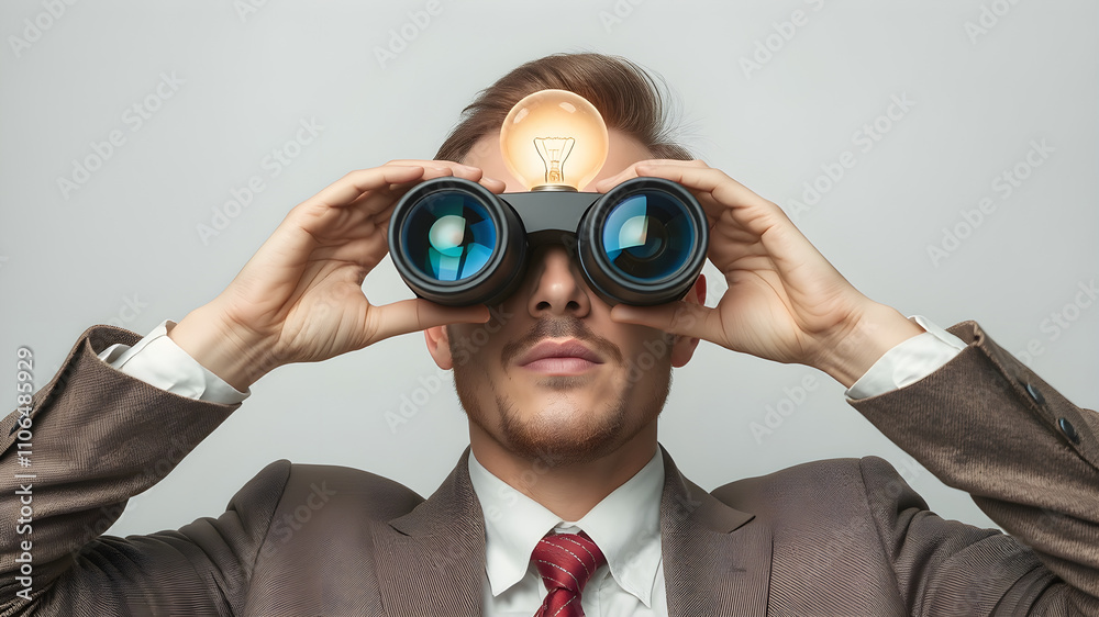 A man wearing a suit and tie is looking through binoculars A man wearing a suit and tie is looking through binoculars