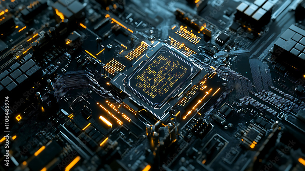 The smart home automation icon integrated with a motherboard symbolizes future technology for home remote control and automation The smart home automation icon integrated with a motherboard symbolizes future technology for home remote control and automation