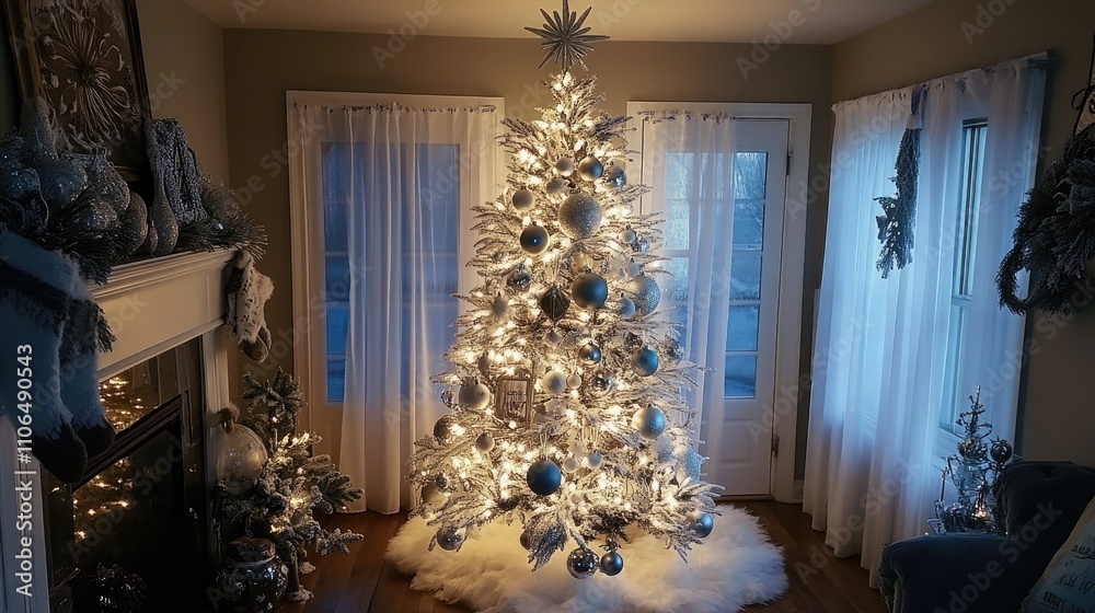 Cozy Living Room With Sparkling Christmas Tree And Festive Decor Cozy Living Room With Sparkling Christmas Tree And Festive Decor