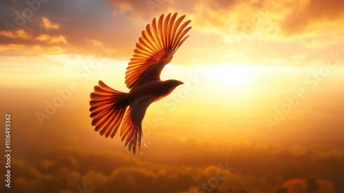 Soaring bird sunset nature scene wildlife photography tranquil environment dynamic viewpoint freedom concept photo