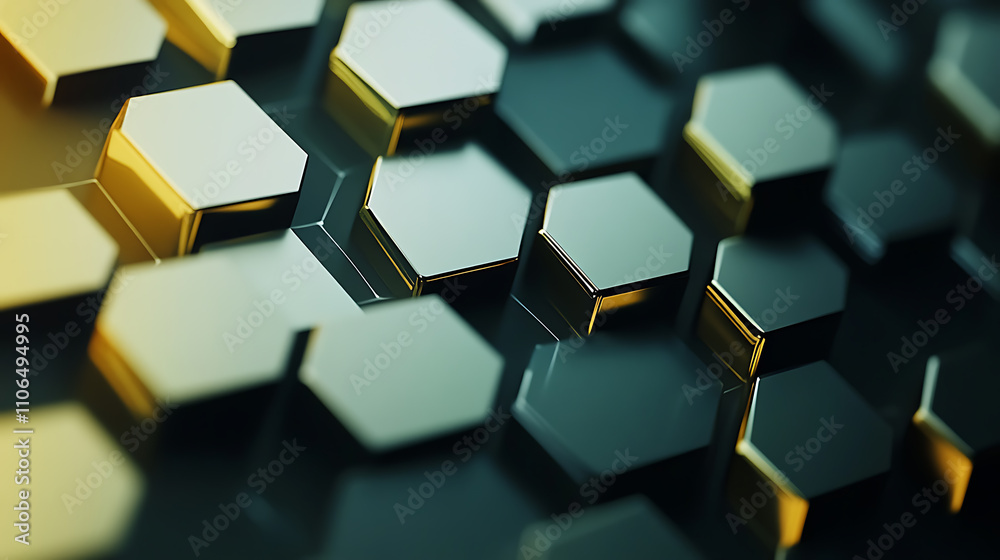 Geometric hexagons form the backdrop for an abstract representation of medicine and science concepts Geometric hexagons form the backdrop for an abstract representation of medicine and science concepts
