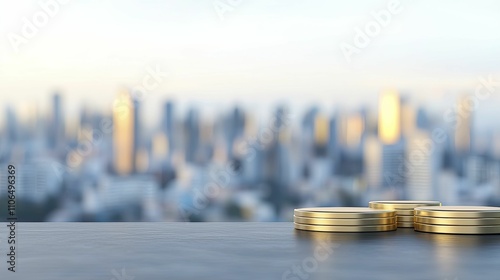 Wallpaper Mural Economic risk measurement metrics showcase with modern elegance, matte black and gold, top view focus, with blurred city skyline background. Torontodigital.ca