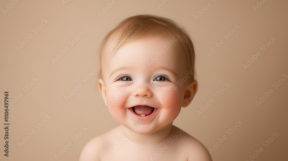 Smiling baby with light hair and bright blue eyes, exuding joy and innocence. soft background enhances cheerful expression, capturing moment of pure happiness. Smiling baby with light hair and bright blue eyes, exuding joy and innocence. soft background enhances cheerful expression, capturing moment of pure happiness.