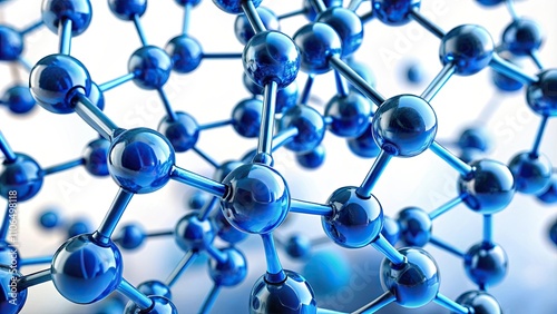 Blue molecule structure on a white background, science, chemistry, biology, research, technology, genetics, DNA, atomic