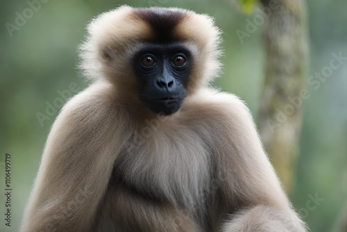 This captivating image showcases a Gibbon, a fascinating species of ape