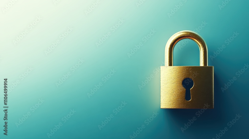 Golden padlock on teal background Golden padlock on teal background