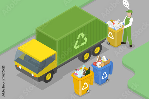 3D Isometric Flat Vector Illustration of Trash Utility, Waste Management Utility, Disposal And Recycling Concept