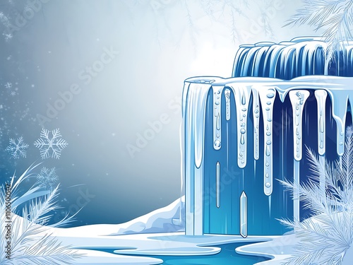 Frozen Waterfall Scene Winter Wonderland Landscape photo